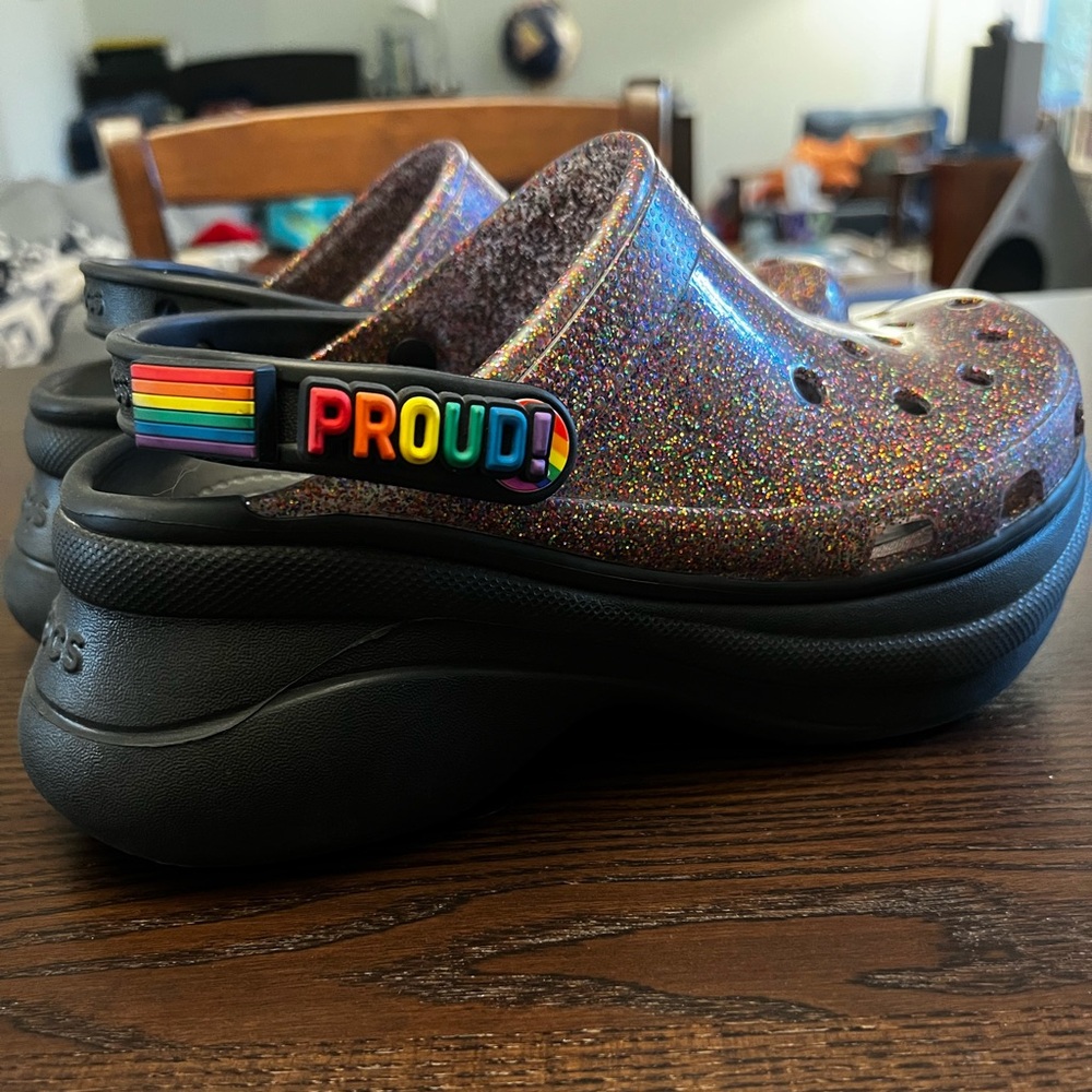 EUC EUC CROCS Classic Bae Pride Womens Translucent Glitter Clogs